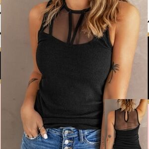 Black Mesh Halter Top